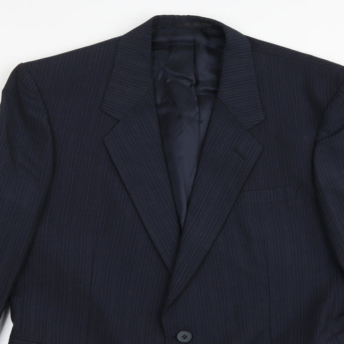 Chesterfield Mens Blue Striped Viscose Jacket Suit Jacket Size 38 Regular