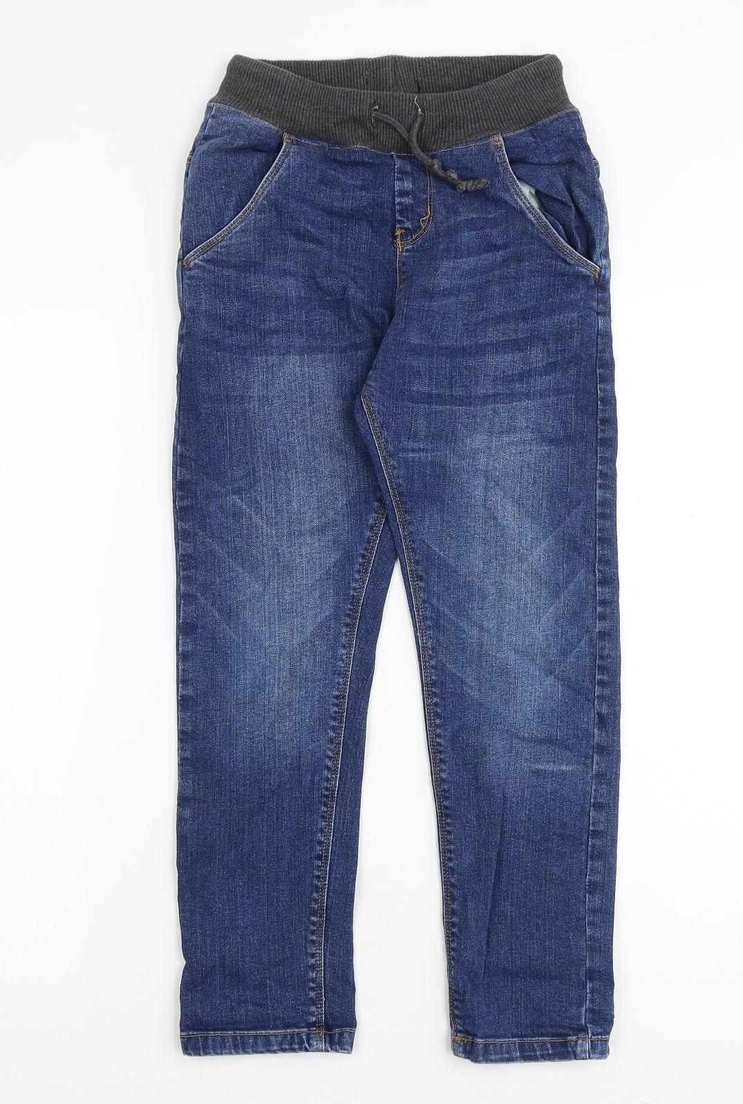 Preworn Boys Blue Cotton Straight Jeans Size 7-8 Years Regular Drawstring