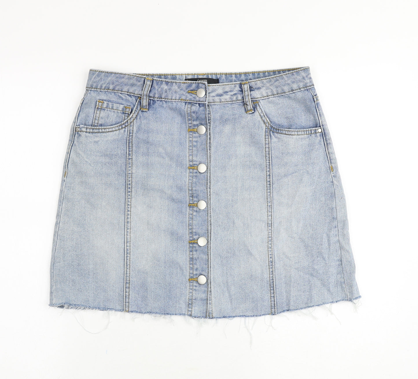 George Womens Blue Cotton Mini Skirt Size 12 Button