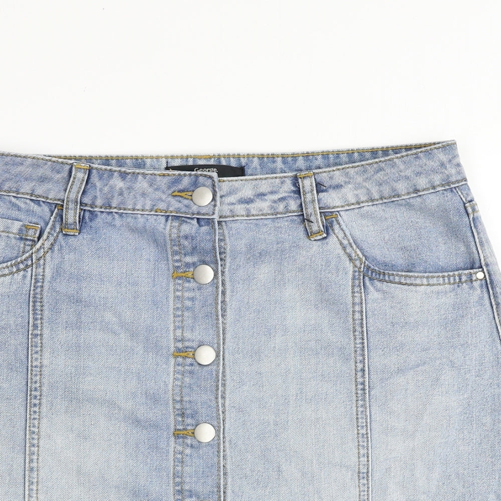 George Womens Blue Cotton Mini Skirt Size 12 Button