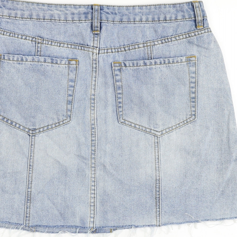 George Womens Blue Cotton Mini Skirt Size 12 Button