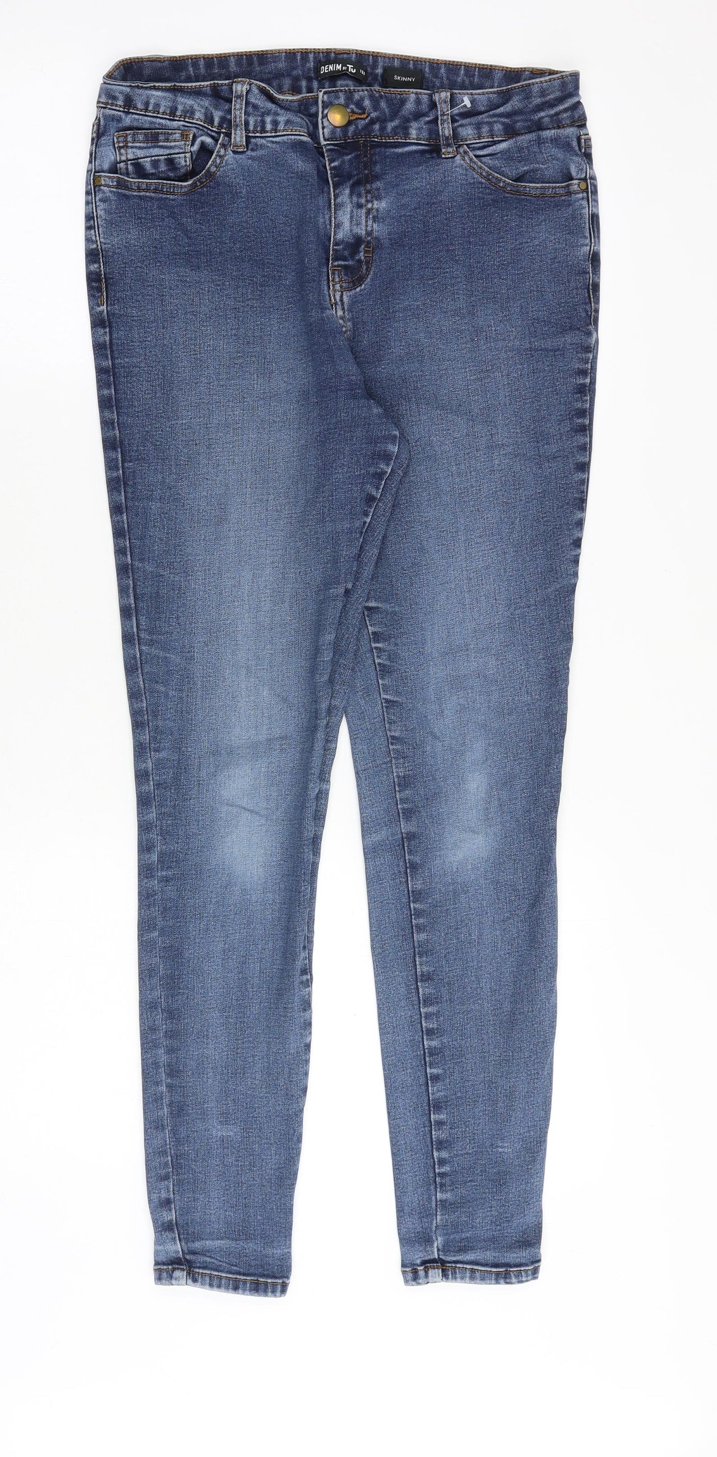 TU Womens Blue Cotton Skinny Jeans Size 12 Slim Zip