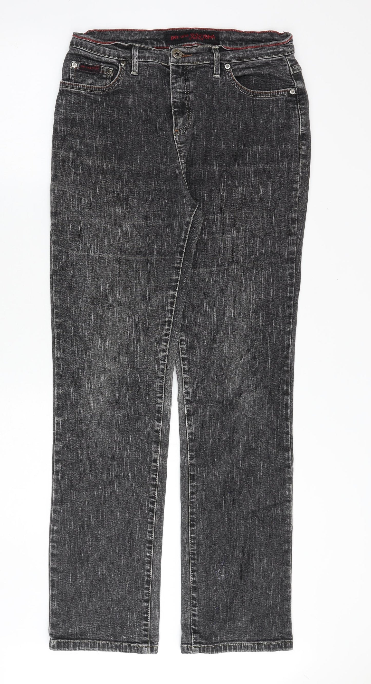 Marks and Spencer Womens Grey Cotton Straight Jeans Size 14 Regular Zip