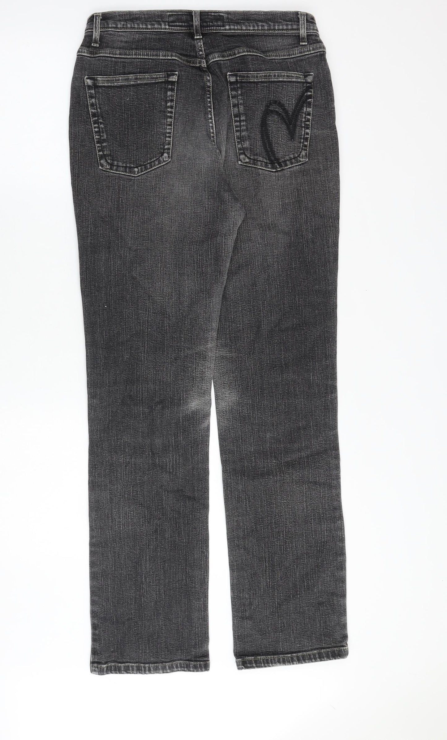 Marks and Spencer Womens Grey Cotton Straight Jeans Size 14 Regular Zip
