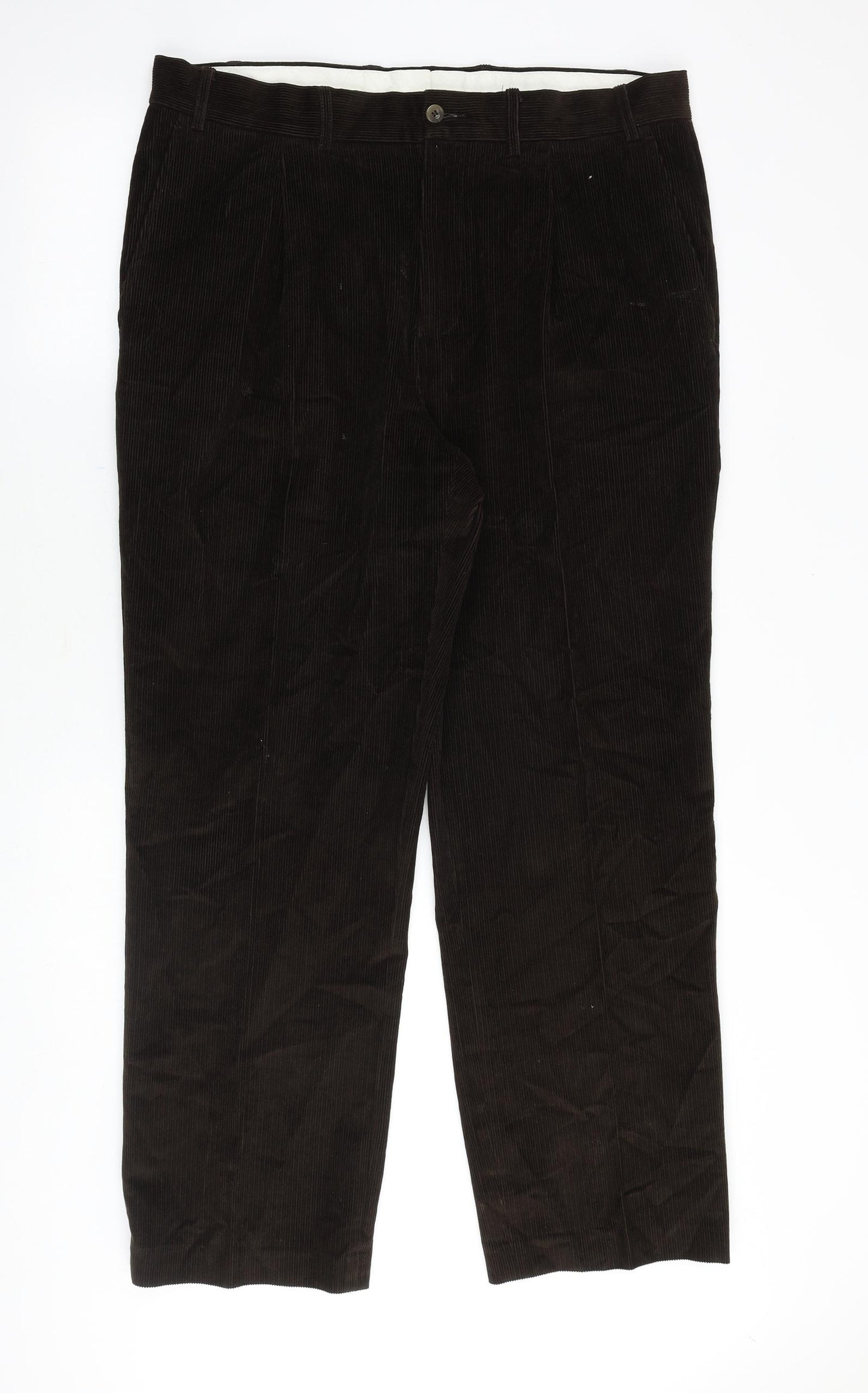Maine Mens Brown Cotton Trousers Size 36 in Regular Zip