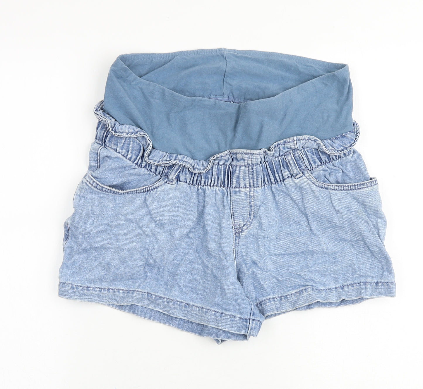H&M Womens Blue Cotton Hot Pants Shorts Size M Regular Pull On