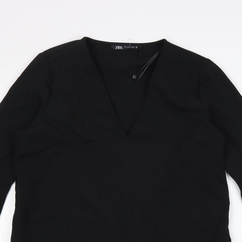 Zara Womens Black Viscose A-Line Size M V-Neck Pullover