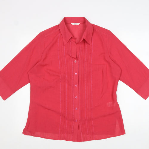 Marks and Spencer Womens Pink Polyester Basic Button-Up Size 16 Collared
