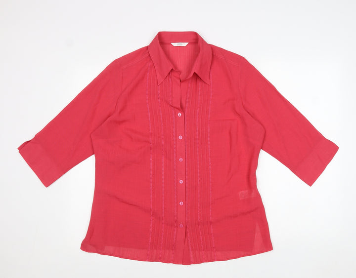 Marks and Spencer Womens Pink Polyester Basic Button-Up Size 16 Collared