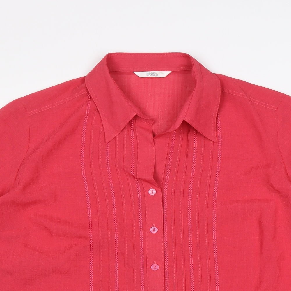 Marks and Spencer Womens Pink Polyester Basic Button-Up Size 16 Collared