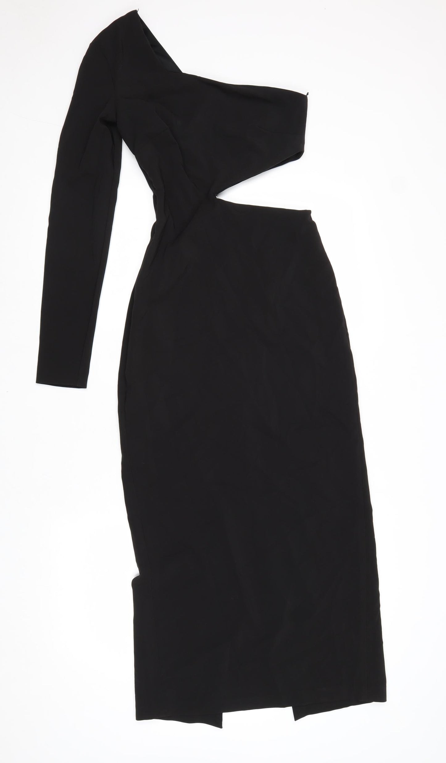 Zara Womens Black Polyester A-Line Size XS One Shoulder Zip