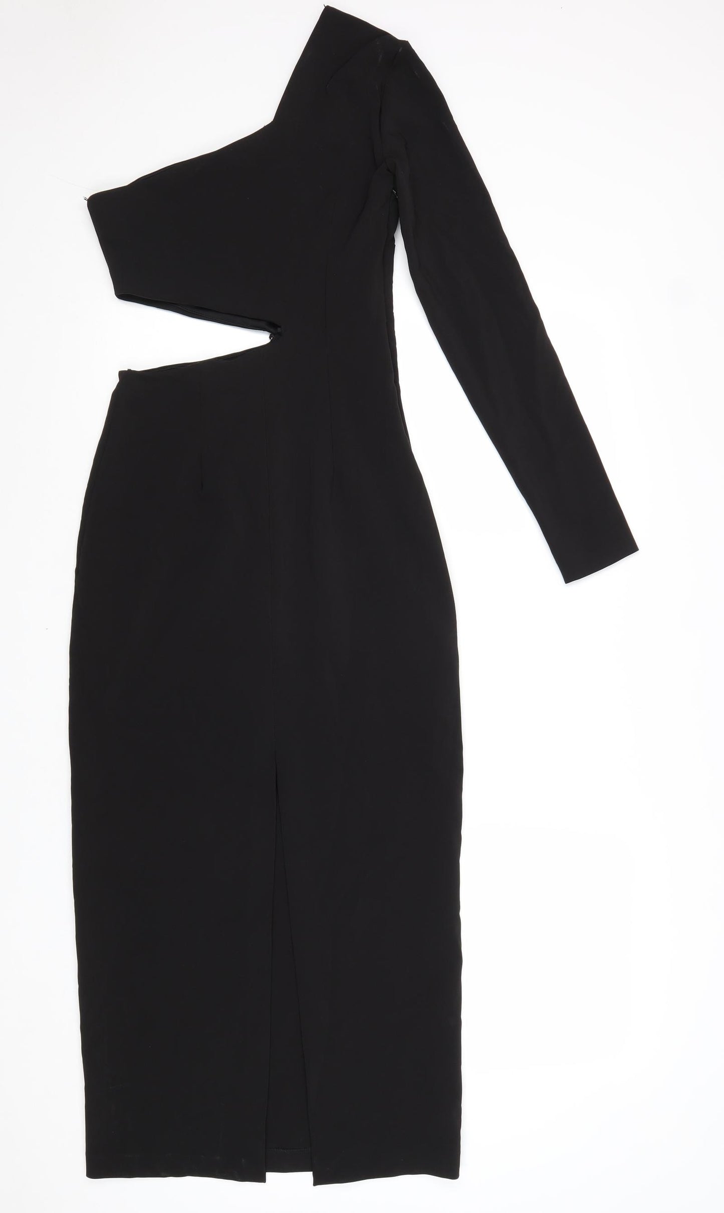 Zara Womens Black Polyester A-Line Size XS One Shoulder Zip