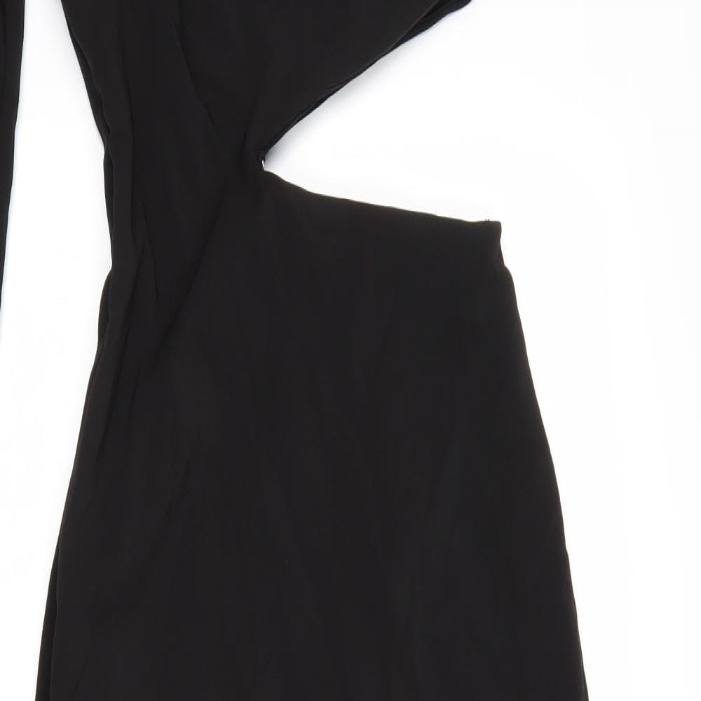 Zara Womens Black Polyester A-Line Size XS One Shoulder Zip