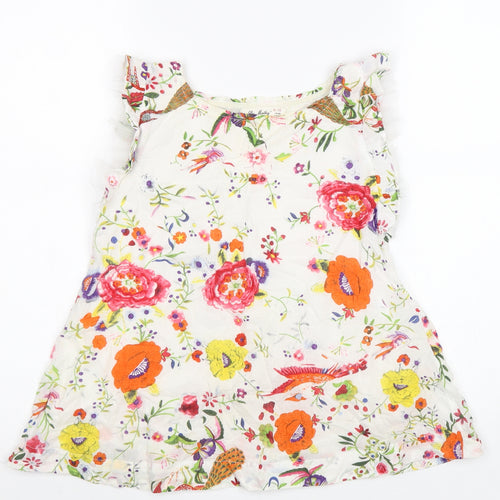 Do Marthy Girls White Floral Cotton Basic Blouse Size 9-10 Years Boat Neck Pullover
