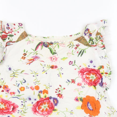 Do Marthy Girls White Floral Cotton Basic Blouse Size 9-10 Years Boat Neck Pullover