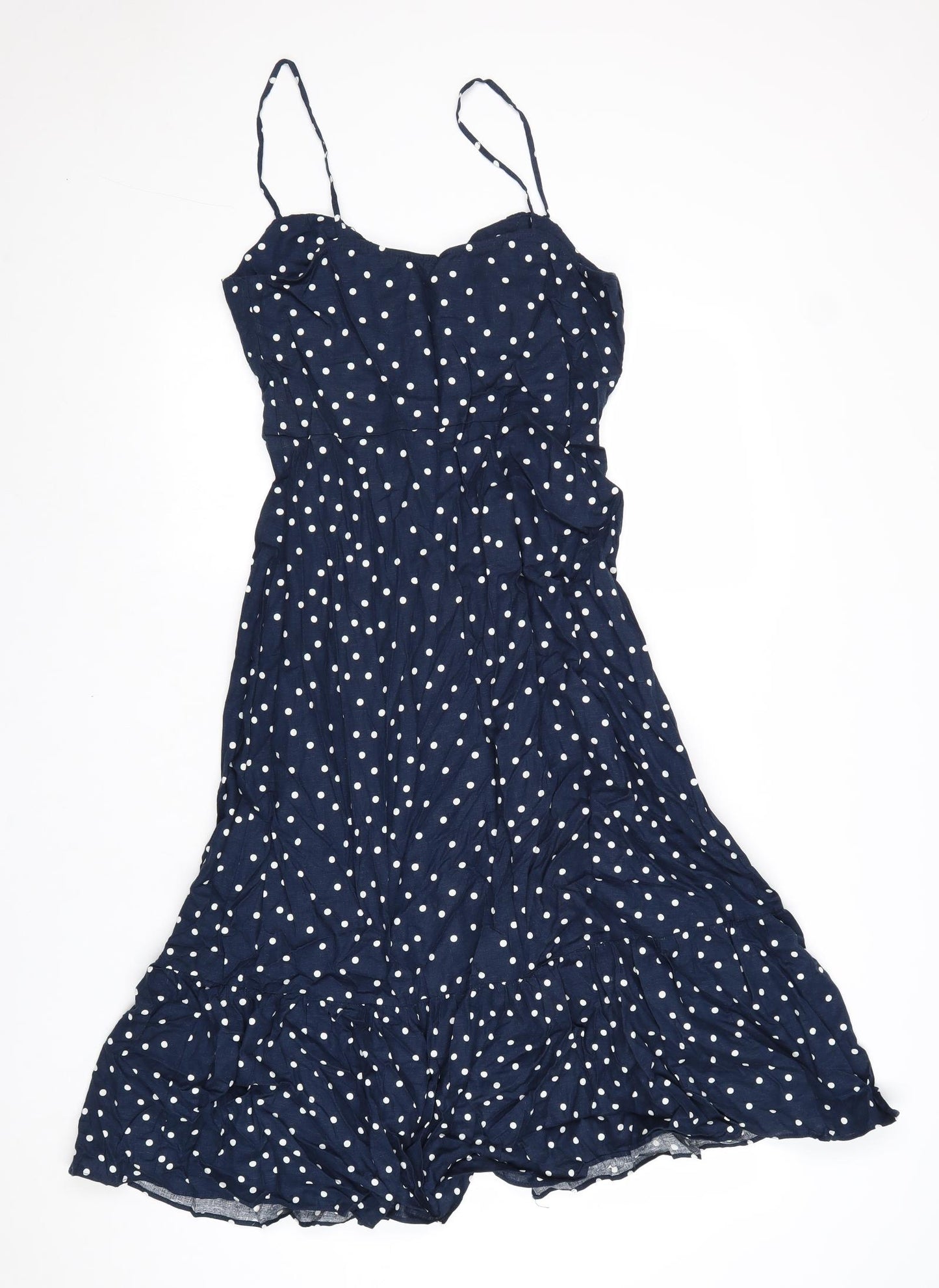 Zara Womens Blue Geometric Viscose A-Line Size M V-Neck Button