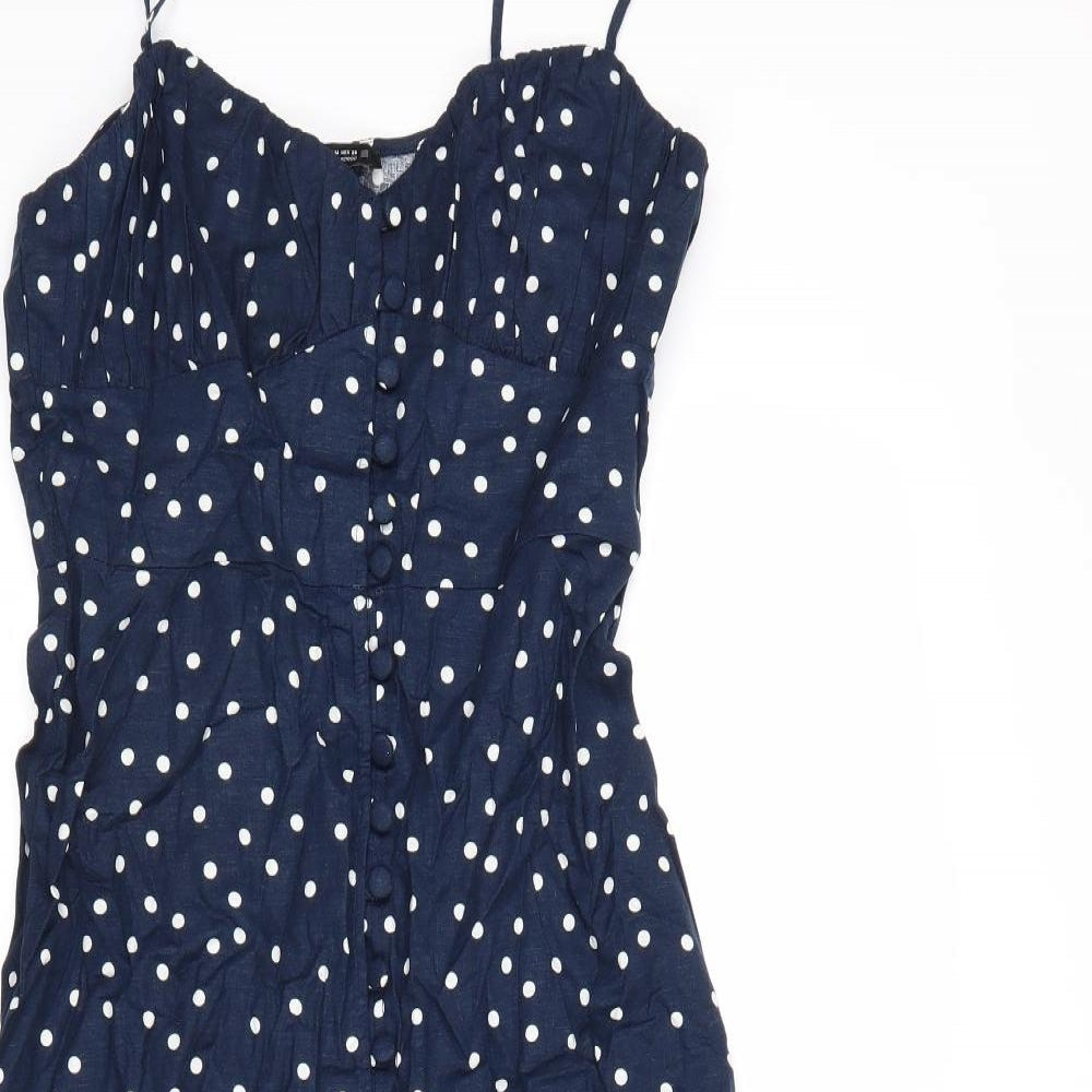 Zara Womens Blue Geometric Viscose A-Line Size M V-Neck Button