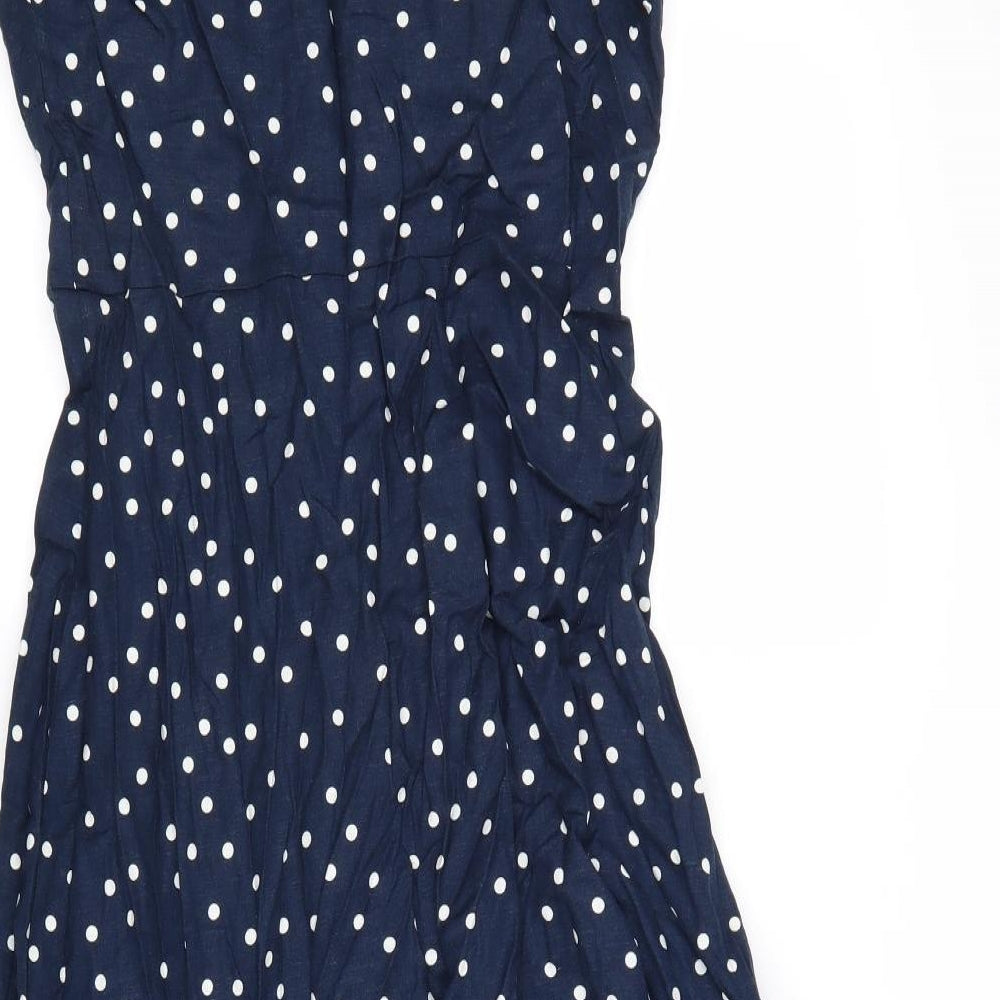 Zara Womens Blue Geometric Viscose A-Line Size M V-Neck Button