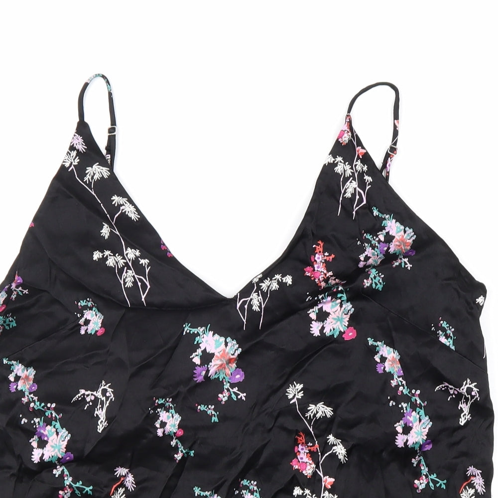 H&M Womens Black Floral Viscose Basic Tank Size 12 V-Neck
