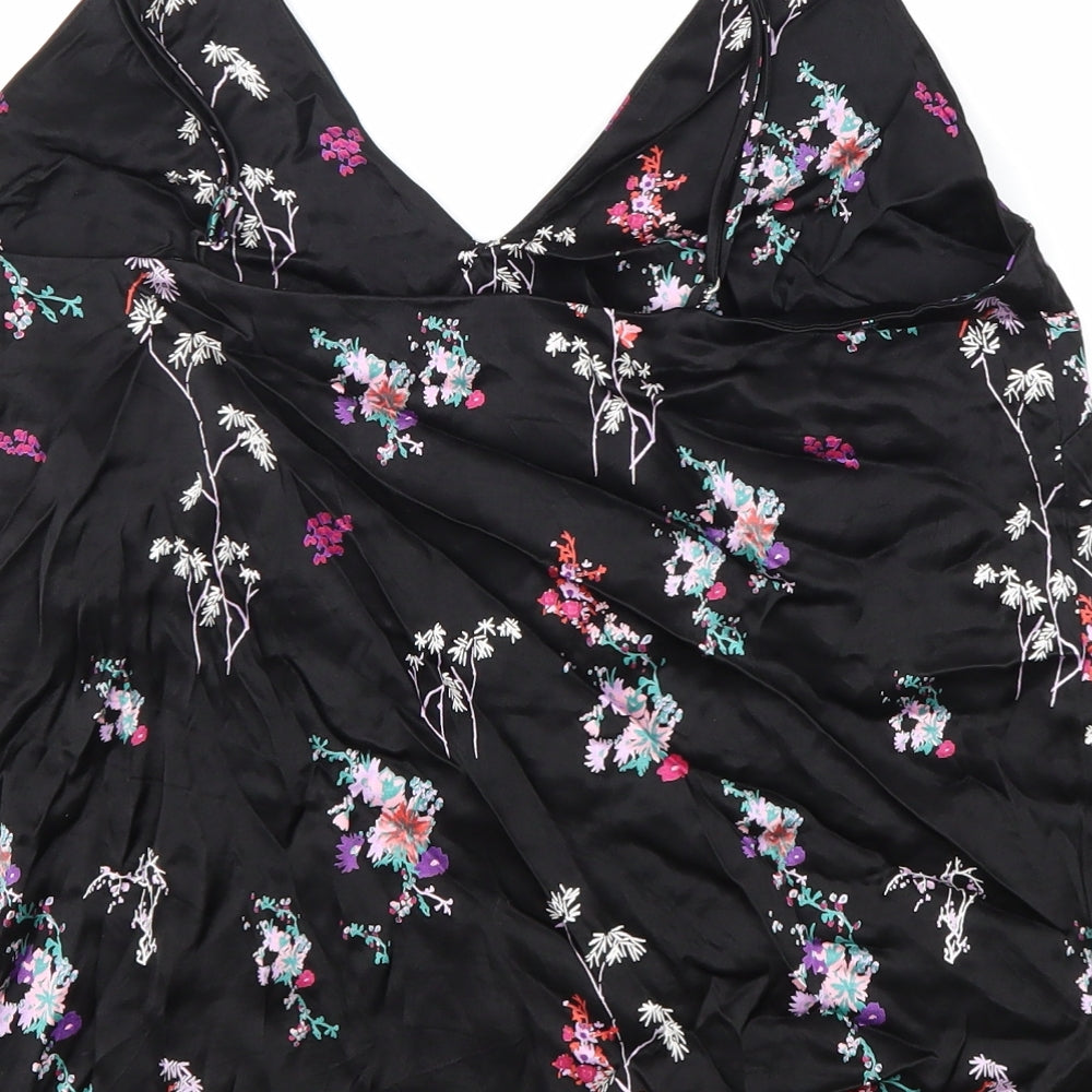 H&M Womens Black Floral Viscose Basic Tank Size 12 V-Neck