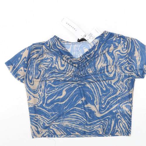 Topshop Womens Blue Geometric Polyester Basic Blouse Size 12 V-Neck
