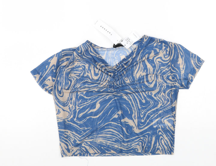 Topshop Womens Blue Geometric Polyester Basic Blouse Size 12 V-Neck