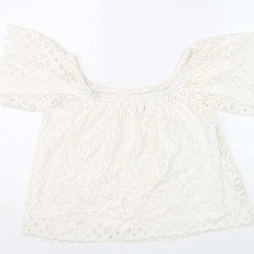 New Look Womens White Viscose Basic Blouse Size 10 Square Neck