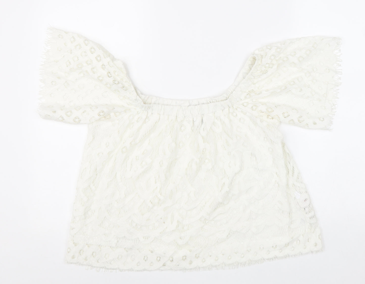 New Look Womens White Viscose Basic Blouse Size 10 Square Neck