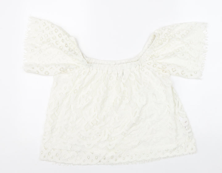 New Look Womens White Viscose Basic Blouse Size 10 Square Neck