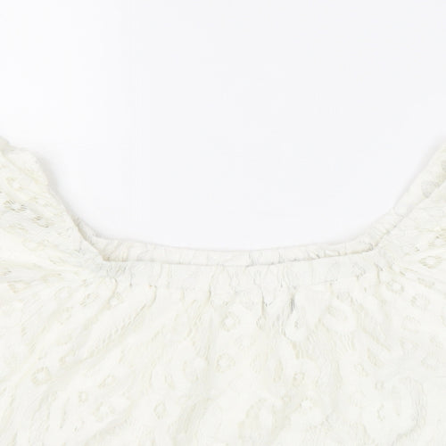 New Look Womens White Viscose Basic Blouse Size 10 Square Neck