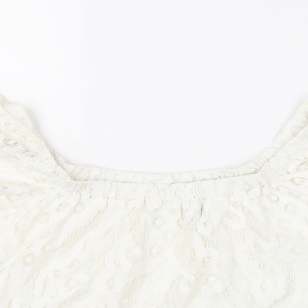 New Look Womens White Viscose Basic Blouse Size 10 Square Neck