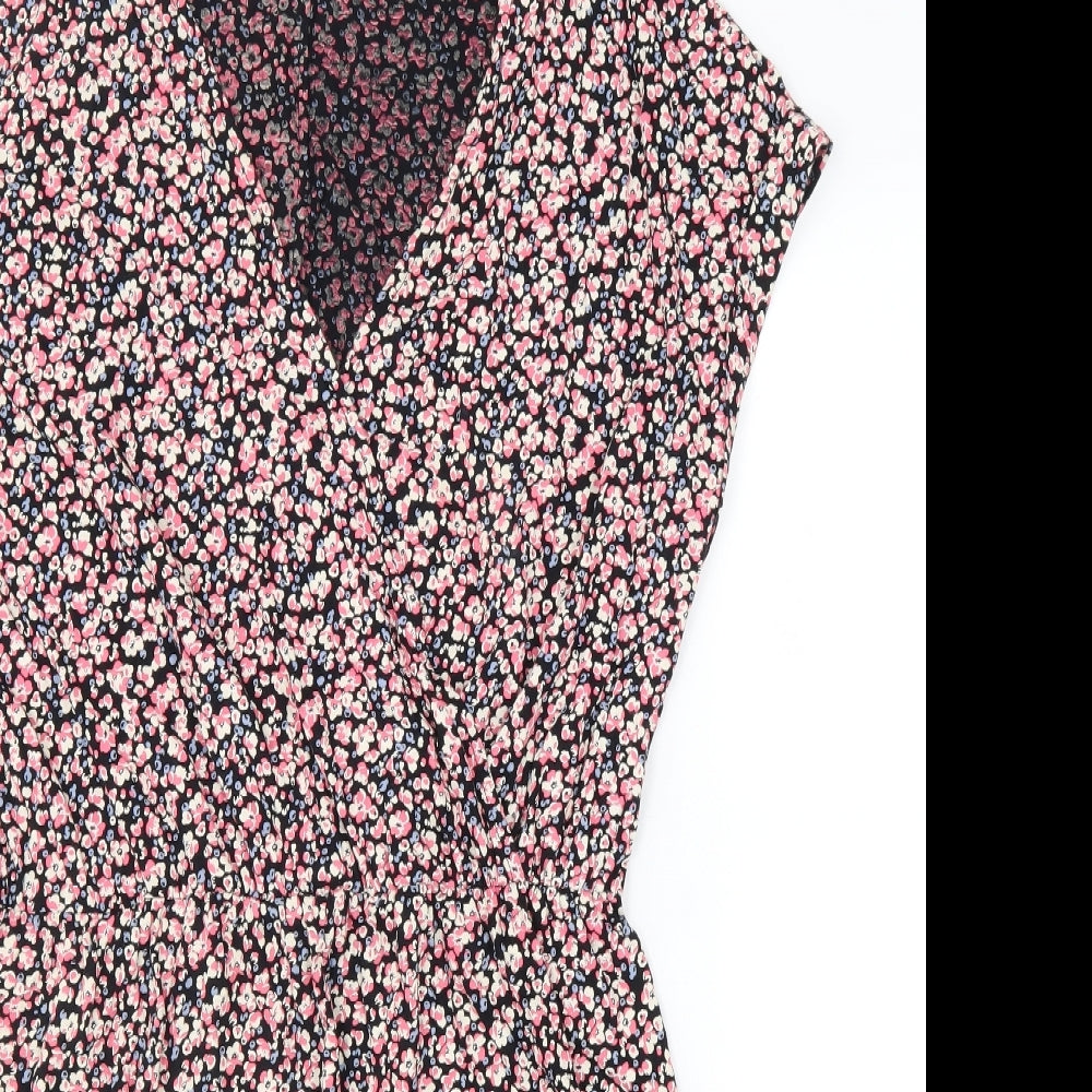 NEXT Womens Pink Floral 100% Cotton A-Line Size 14 V-Neck Pullover