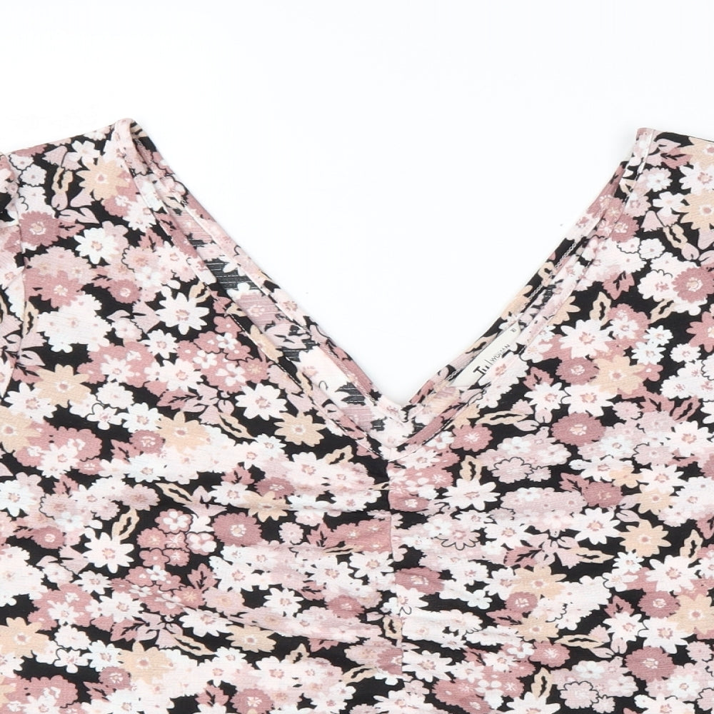 TU Womens Pink Floral Viscose Basic T-Shirt Size 18 V-Neck