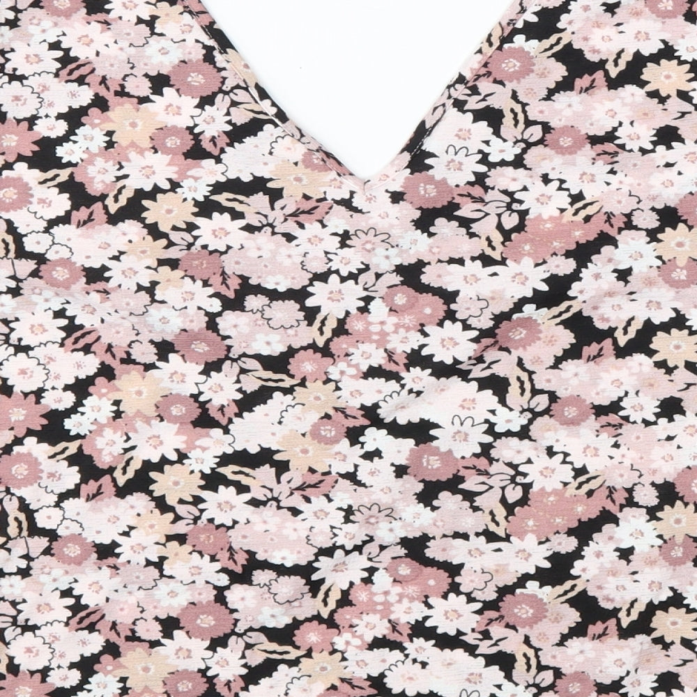 TU Womens Pink Floral Viscose Basic T-Shirt Size 18 V-Neck