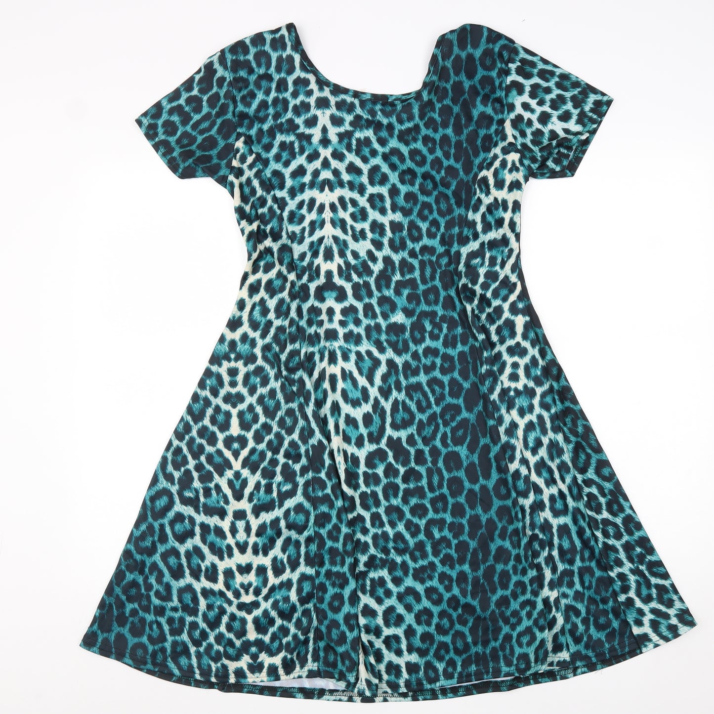 Francesca Womens Green Animal Print Polyester Fit & Flare Size XL Round Neck Pullover - Leopard Pattern