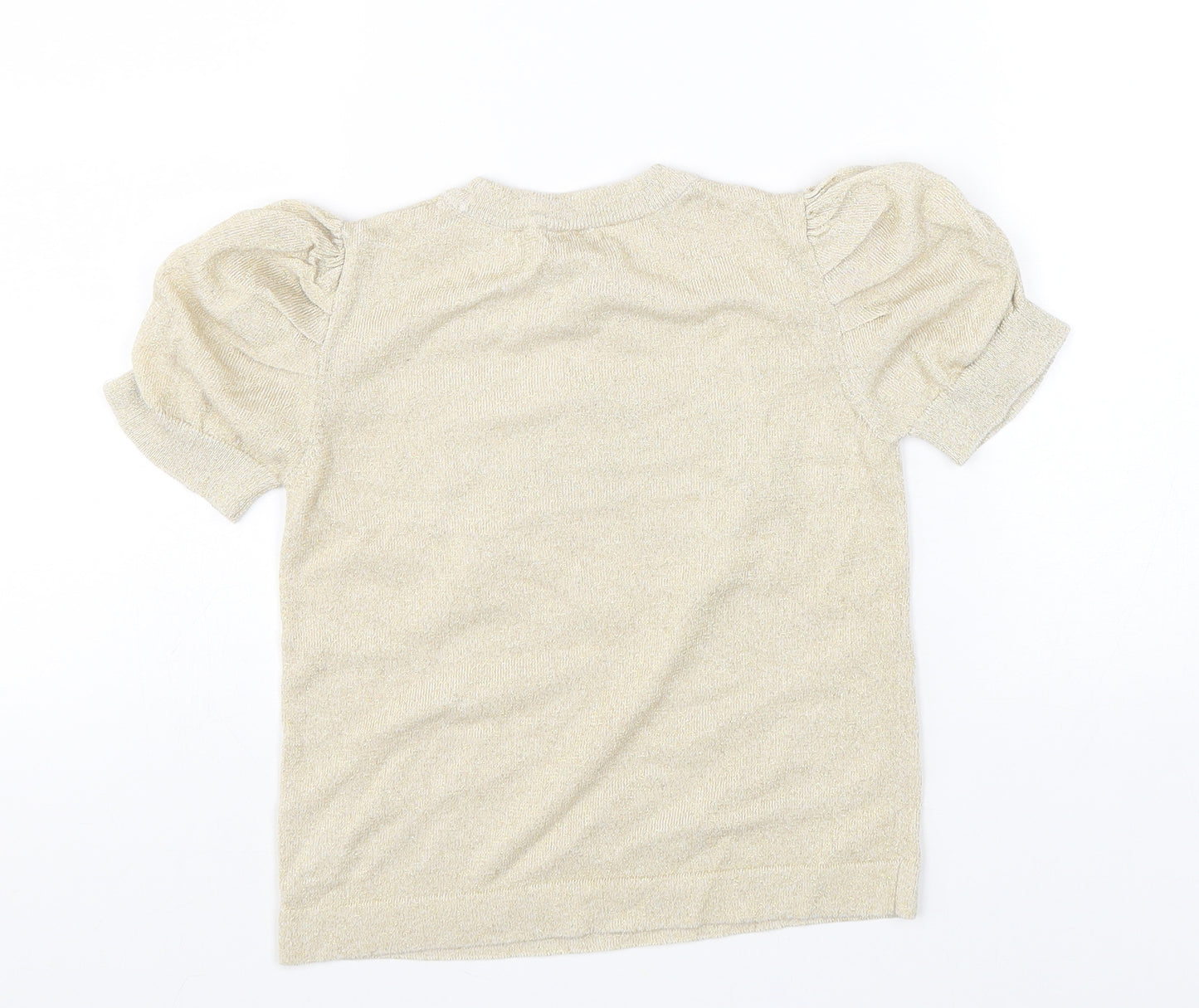 River Island Girls Gold Herringbone Polyester Basic T-Shirt Size 9-10 Years Crew Neck Pullover - Chic