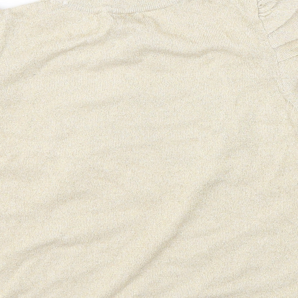 River Island Girls Gold Herringbone Polyester Basic T-Shirt Size 9-10 Years Crew Neck Pullover - Chic