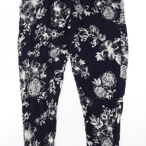 Queen Womens Blue Geometric Viscose Trousers Size S L24 in Regular Tie
