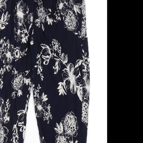 Queen Womens Blue Geometric Viscose Trousers Size S L24 in Regular Tie