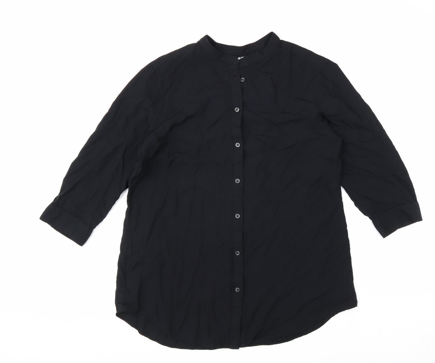 Uniqlo Womens Black Viscose Basic Button-Up Size L Round Neck