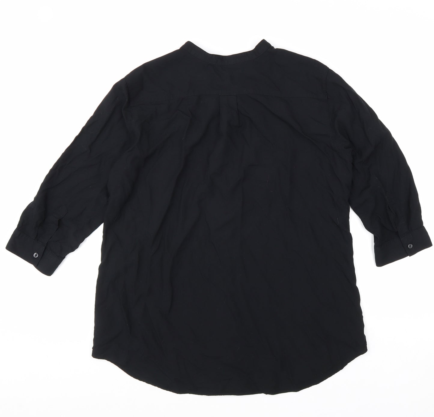 Uniqlo Womens Black Viscose Basic Button-Up Size L Round Neck