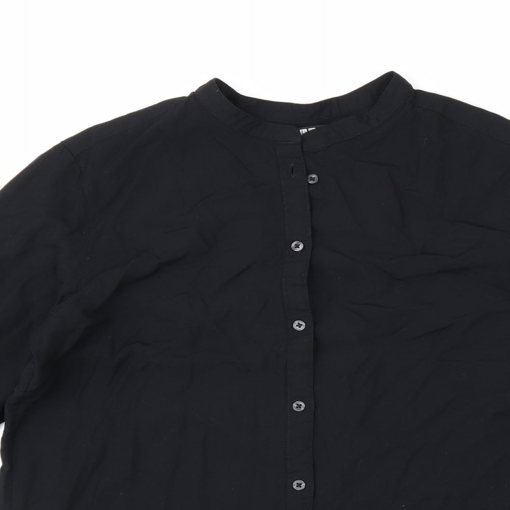 Uniqlo Womens Black Viscose Basic Button-Up Size L Round Neck