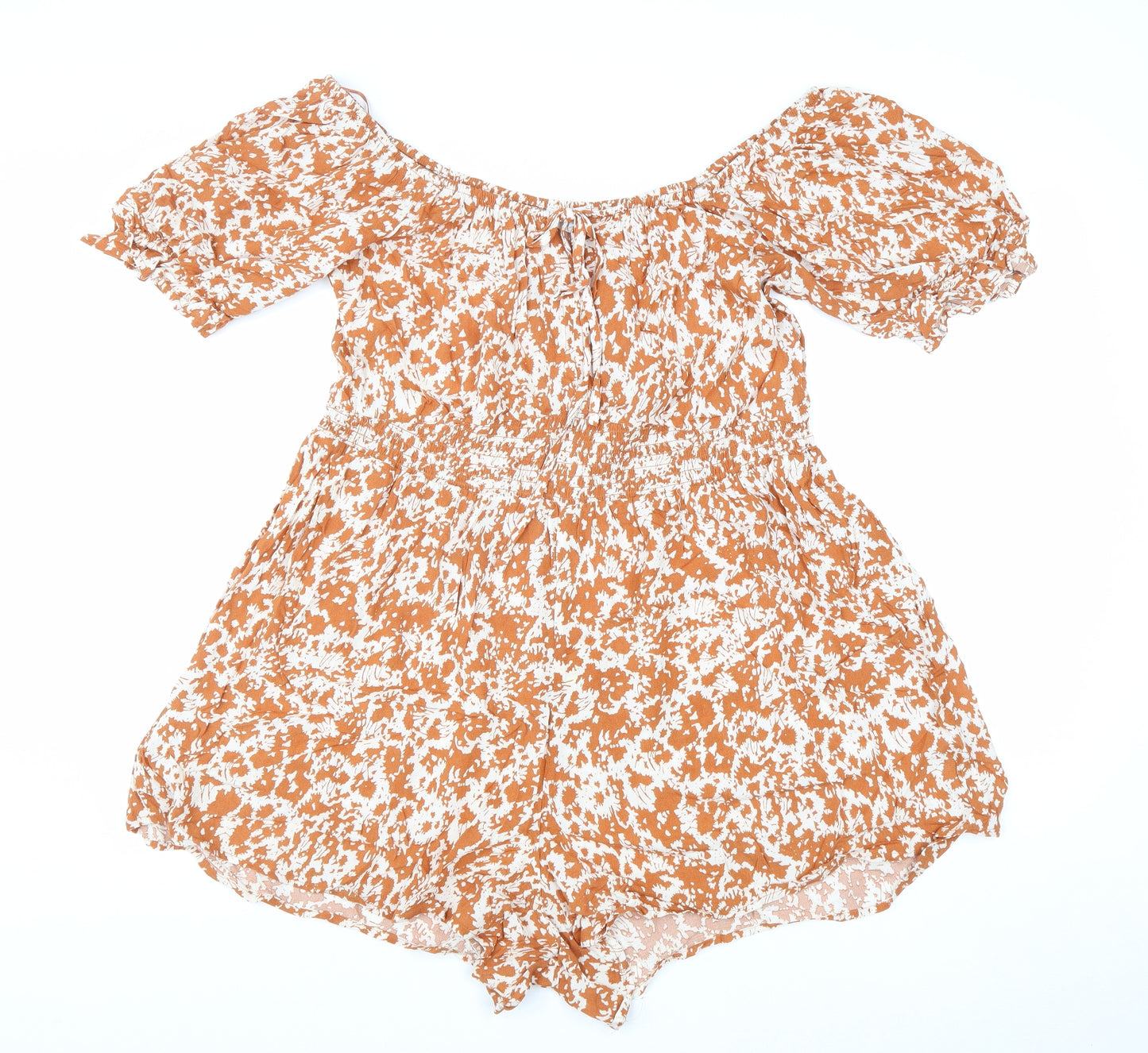 Primark Womens Beige Floral Viscose Playsuit One-Piece Size 16 Tie