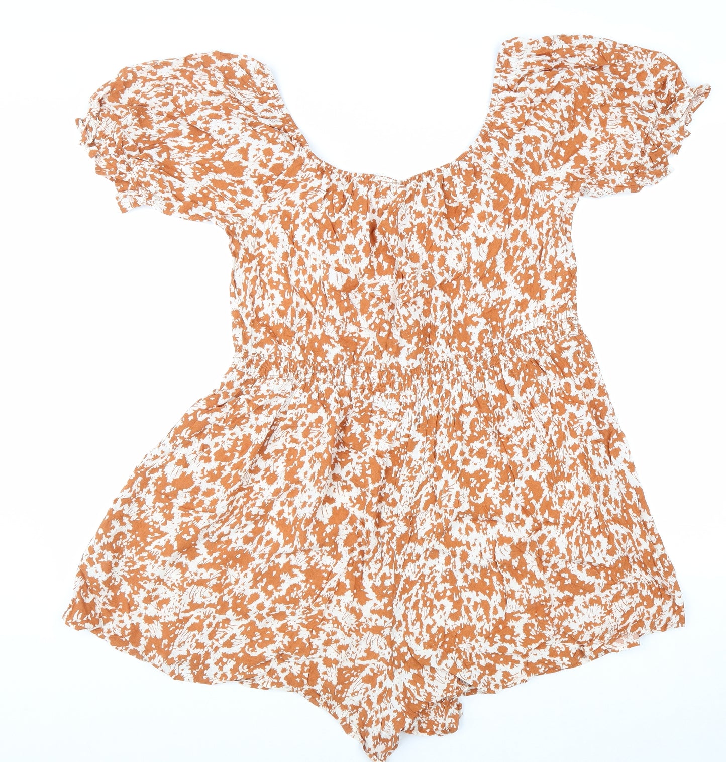 Primark Womens Beige Floral Viscose Playsuit One-Piece Size 16 Tie