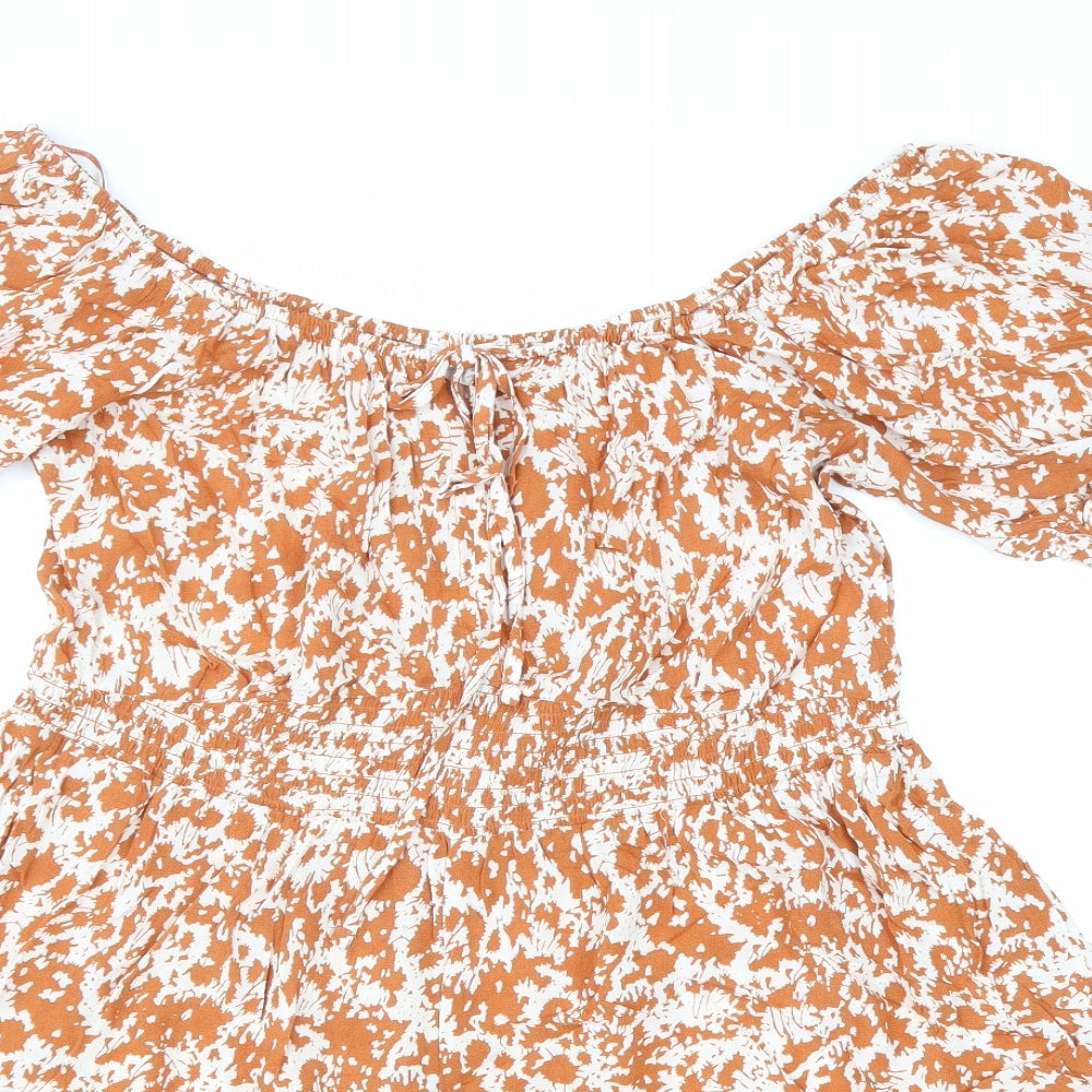 Primark Womens Beige Floral Viscose Playsuit One-Piece Size 16 Tie