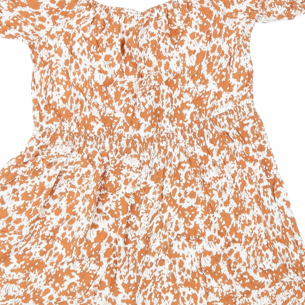 Primark Womens Beige Floral Viscose Playsuit One-Piece Size 16 Tie