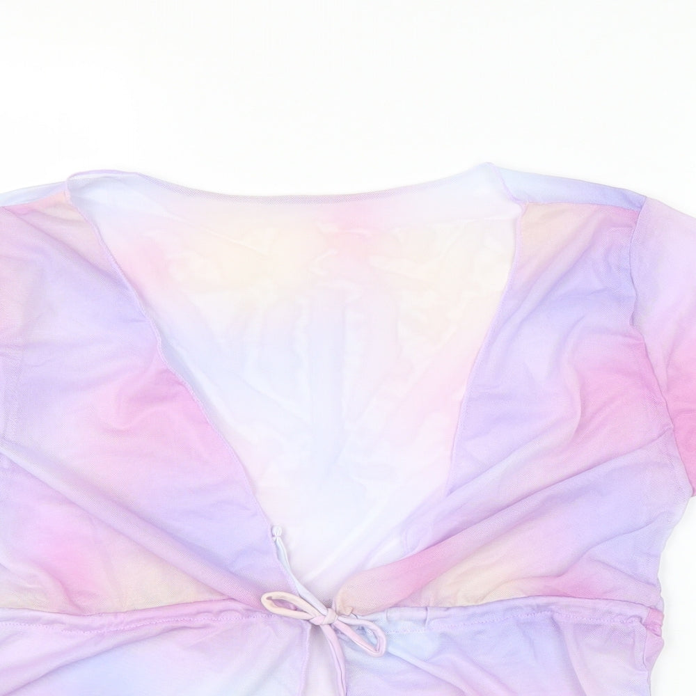 Preworn Girls Purple Polyester Kimono Blouse Size 11-12 Years V-Neck Tie - Tie Dye