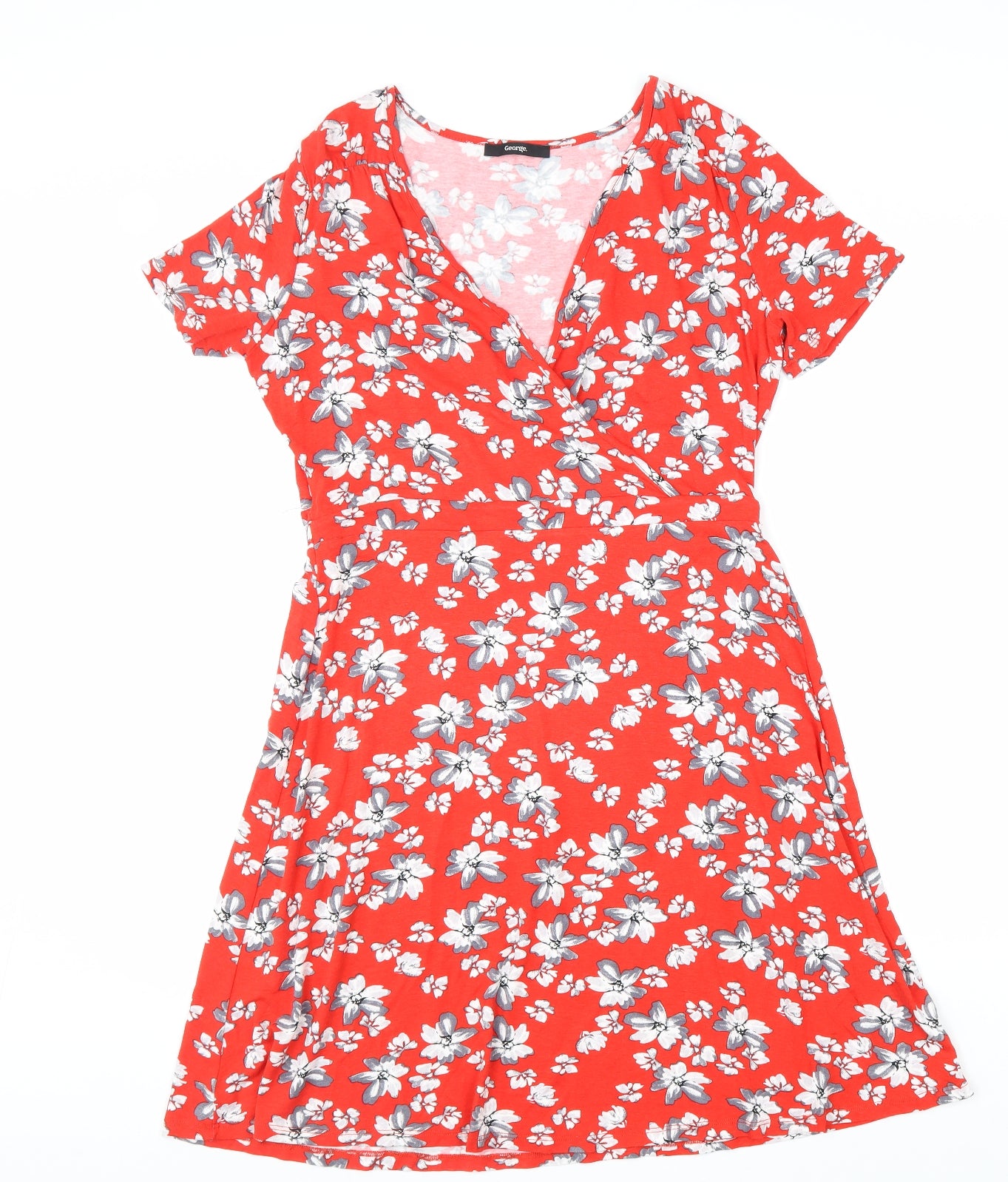George Womens Red Floral Viscose Fit & Flare Size 14 V-Neck Pullover