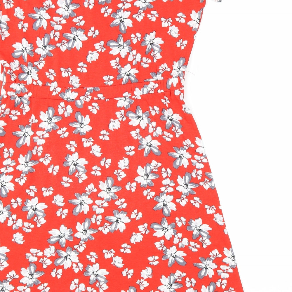 George Womens Red Floral Viscose Fit & Flare Size 14 V-Neck Pullover