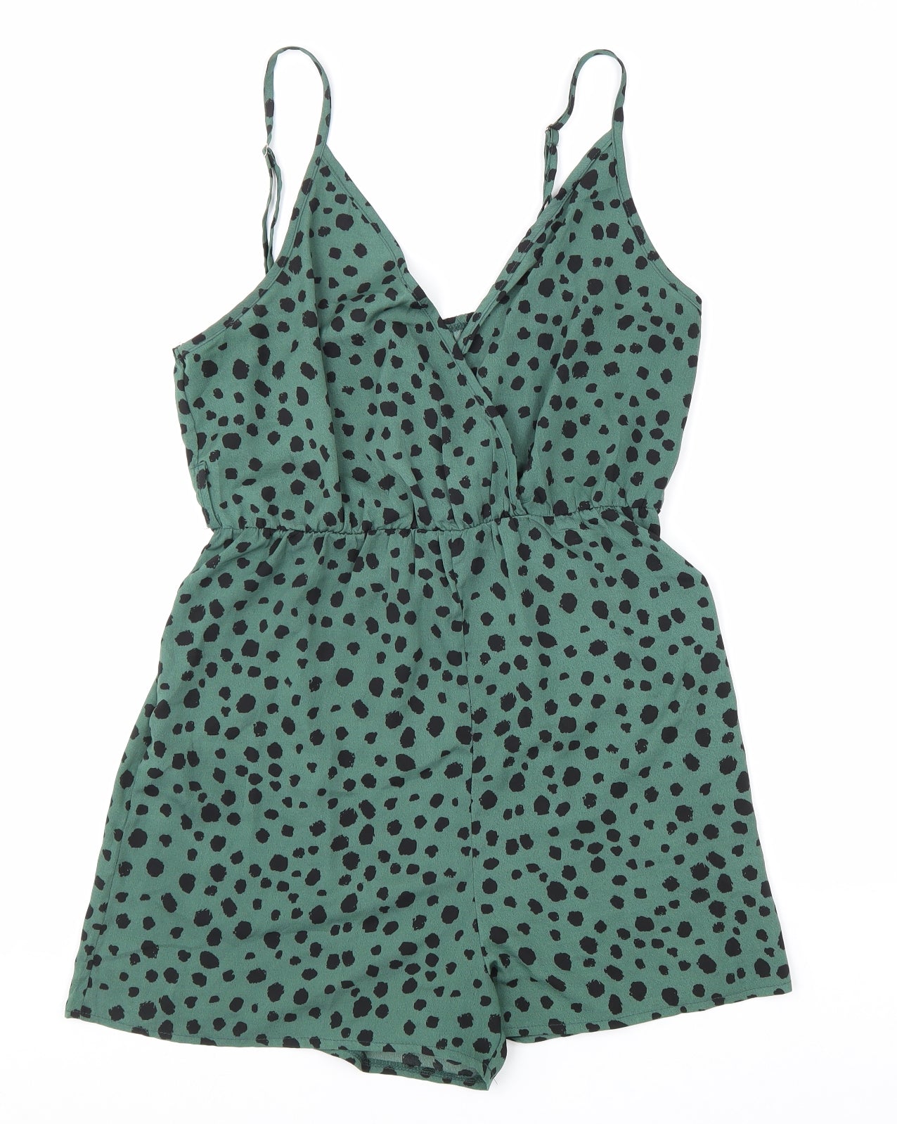 SheIn Womens Green Geometric Viscose Playsuit One-Piece Size L Pullover